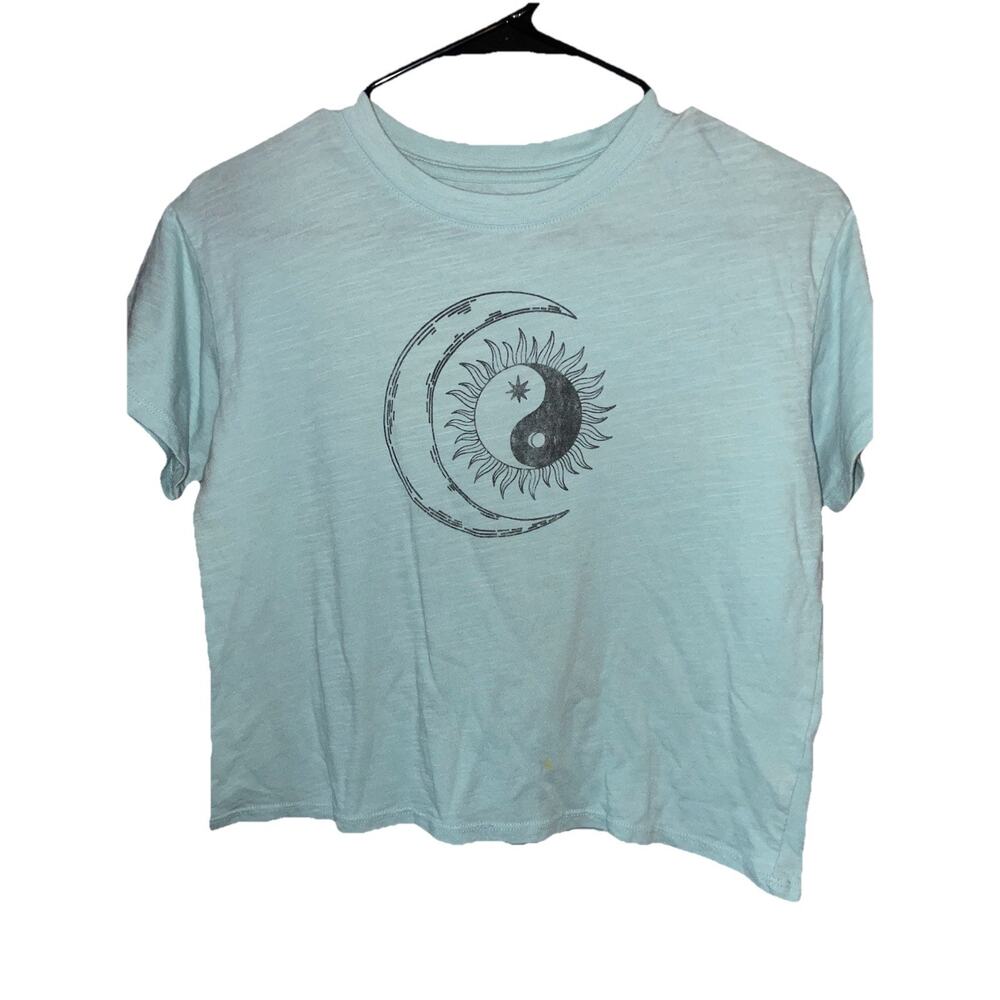 Kids Girls Short Sleeve Crop Top Ying Yang Sun Moon Tshirt Sz 10/12